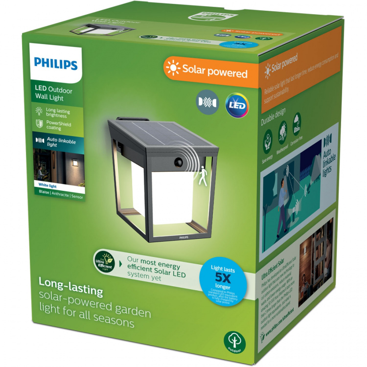 Philips Blaise Vägglampa Solcell LED 250/20lm Svart Philips Blaise Vägglampa Solcell LED 250/20lm Svart