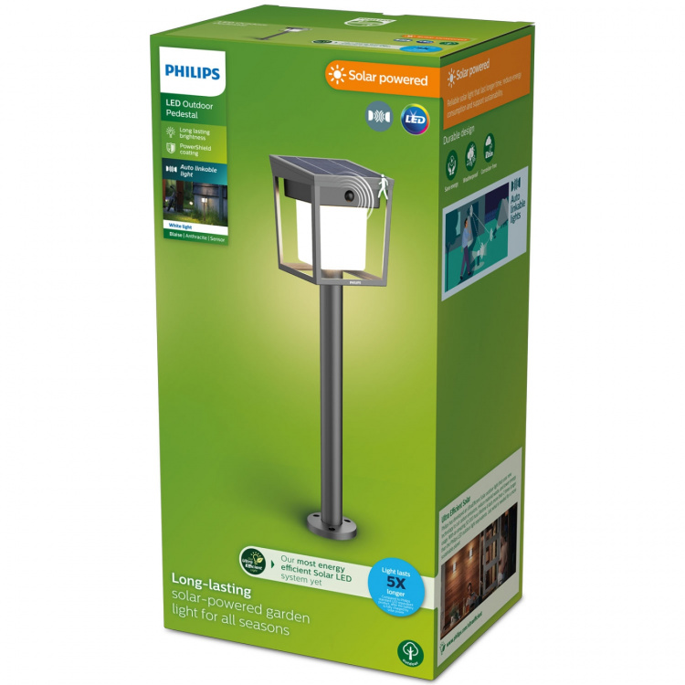Philips Blaise Piedestal Solcell LED 250/20lm Svart
