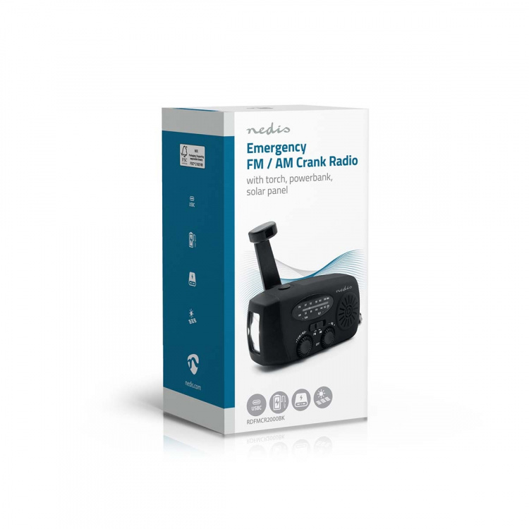 Nedis Nødradio | Borddesign | AM / FM | Powerbank funktion | Accu drevet / Håndsving / USB Drevet | Sort Nedis Nødradio | Borddesign | AM / FM | Powerbank funktion | Accu drevet / Håndsving / USB Drevet | Sort