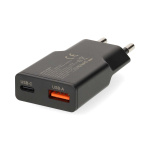 Nedis Vægoplader | 20 W | GaN | PD3.0 | Hurtigopladningsfunktion | 1.5 / 2.0 / 2.22 A / 3.0 A | Antal output: 2 | USB-A / USB-C™ | Automatisk Valgt Spænding | Sort