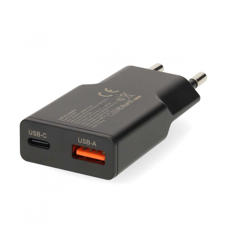 Nedis Vægoplader | 20 W | GaN | PD3.0 | Hurtigopladningsfunktion | 1.5 / 2.0 / 2.22 A / 3.0 A | Antal output: 2 | USB-A / USB-C™ | USB Type C™ (Løs) kabel | 1.50 m | Automatisk Valgt Spænding | Sort