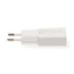 Nedis Vægoplader | 20 W | GaN | PD3.0 | Hurtigopladningsfunktion | 1.5 / 2.0 / 2.22 A / 3.0 A | Antal output: 2 | USB-A / USB-C™ | USB-C™ (Løs) kabel | 1.50 m | Automatisk Valgt Spænding | Hvid
