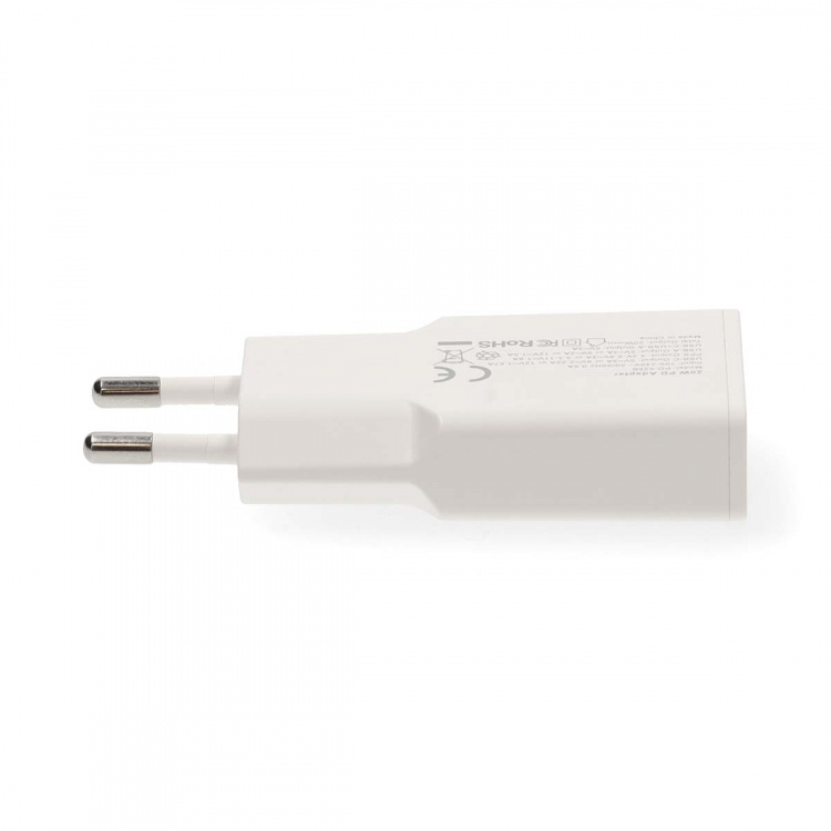 Nedis Vægoplader | 20 W | GaN | PD3.0 | Hurtigopladningsfunktion | 1.5 / 2.0 / 2.22 A / 3.0 A | Antal output: 2 | USB-A / USB-C™ | USB-C™ (Løs) kabel | 1.50 m | Automatisk Valgt Spænding | Hvid