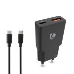 Nedis Vægoplader | 30 W | GaN | PD3.0 30W | Hurtigopladningsfunktion | 1.5 / 2.0 / 2.5 / 3.0 A | Antal output: 2 | USB-A / USB-C™ | USB Type C™ (Løs) kabel | 1.50 m | Automatisk Valgt Spænding | Sort
