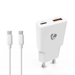 Nedis Vægoplader | 30 W | GaN | PD3.0 30W | Hurtigopladningsfunktion | 1.5 / 2.0 / 2.5 / 3.0 A | Antal output: 2 | USB-A / USB-C™ | USB-C™ (Løs) kabel | 1.50 m | Automatisk Valgt Spænding | Hvid