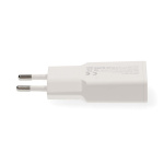 Nedis Vægoplader | 30 W | GaN | PD3.0 30W | Hurtigopladningsfunktion | 1.5 / 2.0 / 2.5 / 3.0 A | Antal output: 2 | USB-A / USB-C™ | USB-C™ (Løs) kabel | 1.50 m | Automatisk Valgt Spænding | Hvid