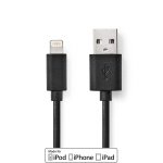 Nedis Lightning Kabel | USB 2.0 | Apple Lightning 8-pin | USB-A Han | 480 Mbps | Nikkelplateret | 1.00 m | Runde | PVC | Sort | Box