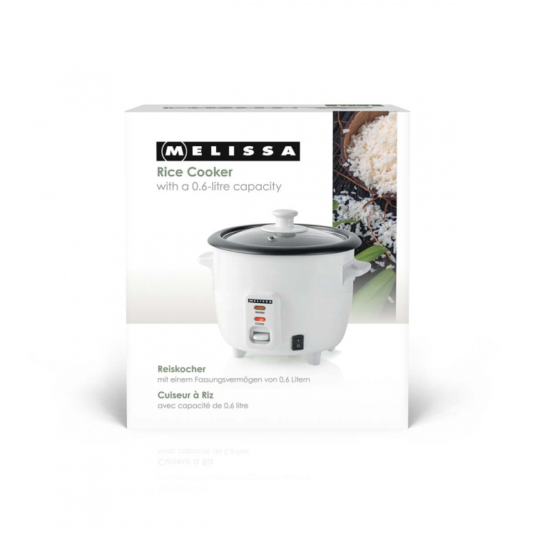 MELISSA Riskoger | 0,6 l | 300 W | non-stick belægning | aftagelig skål | dampkurv | holde-varm-funktion | automatisk slukning | hvid MELISSA Riskoger | 0,6 l | 300 W | non-stick belægning | aftagelig skål | dampkurv | holde-varm-funktion | automatisk slukning | hvid