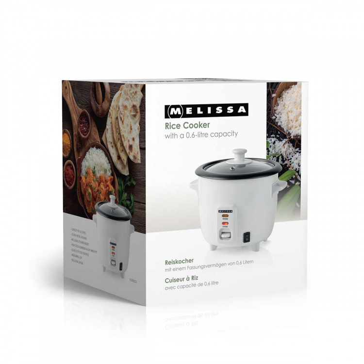 MELISSA Riskoger | 0,6 l | 300 W | non-stick belægning | aftagelig skål | dampkurv | holde-varm-funktion | automatisk slukning | hvid MELISSA Riskoger | 0,6 l | 300 W | non-stick belægning | aftagelig skål | dampkurv | holde-varm-funktion | automatisk slukning | hvid