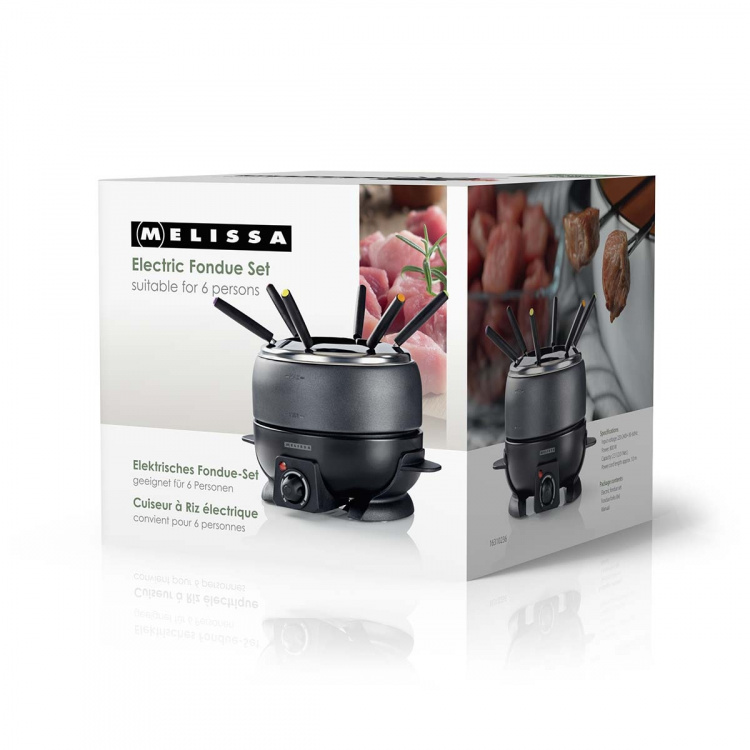 MELISSA Fonduesæt | 6 personer | 2,3 l | Justerbar temperaturstyring | 800 W | Cool touch-håndtag | Skridsikre fødder | Beskyttelse mod overophedning