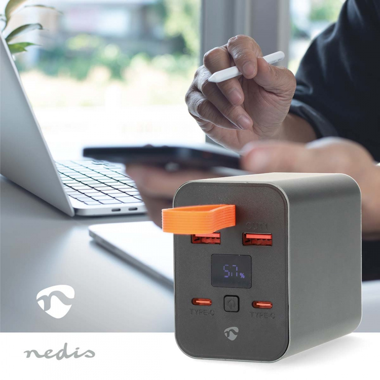 Nedis Powerbank | 30000 mAh | 1.5 / 2.0 / 3.0 / 5.0 A | Antal output: 4 | Output tilslutning: 2x USB-A / 2x USB-C™ | Input forbindels: 1x USB-C™ | PD3.0 100W / QC3.0 | Lithium-polymer | Display