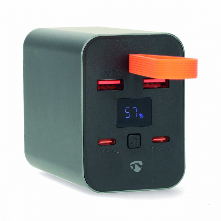 Nedis Powerbank | 30000 mAh | 1.5 / 2.0 / 3.0 / 5.0 A | Antal output: 4 | Output tilslutning: 2x USB-A / 2x USB-C™ | Input forbindels: 1x USB-C™ | PD3.0 100W / QC3.0 | Lithium-polymer | Display