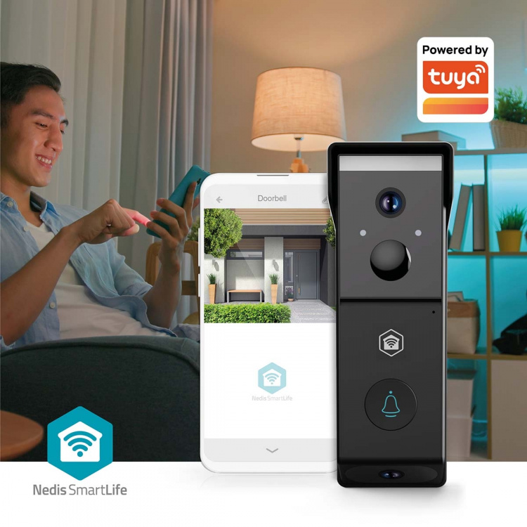 Nedis SmartLife Video Dørtelefon | Batteri | 2x Full HD 1080p | Cloud Storage (mulighed) / microSD (ikke inkluderet) | IP54 | Med bevægelsessensor | Nattesyn | Sort