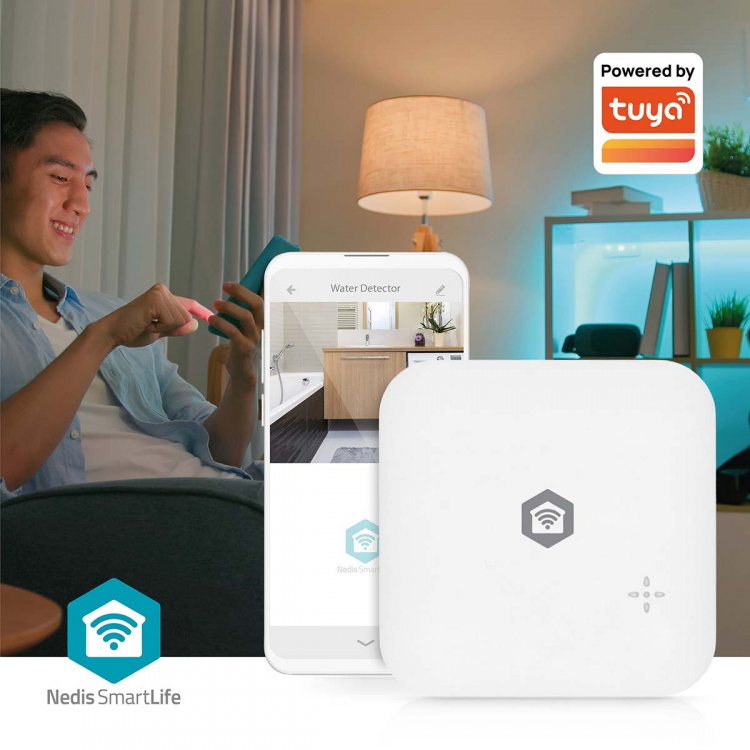 Nedis SmartLife Vand Detektor | Wi-Fi | Batteri | Udvidelse inkluderet | Maks. batteritid: 24 Måned | 80 dB | Hvid