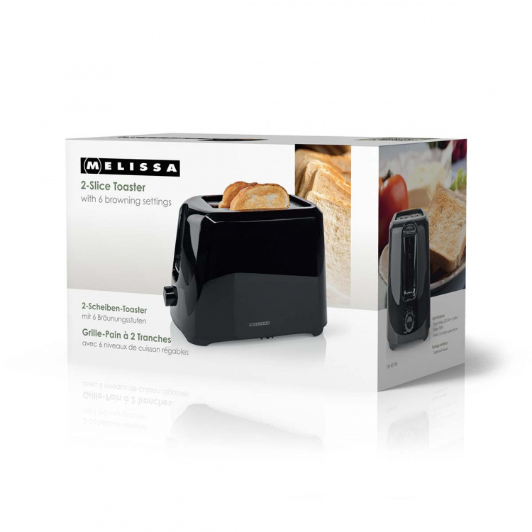 MELISSA Brødrister | 2 slots | 700 W | 6 bruningsniveauer | Aftagelig krummebakke | Annulleringsfunktion | Sort