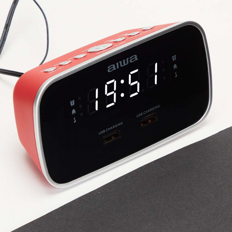 AIWA Klockradio Två alarm USB ladd-uttag Röd AIWA Klockradio Två alarm USB ladd-uttag Röd