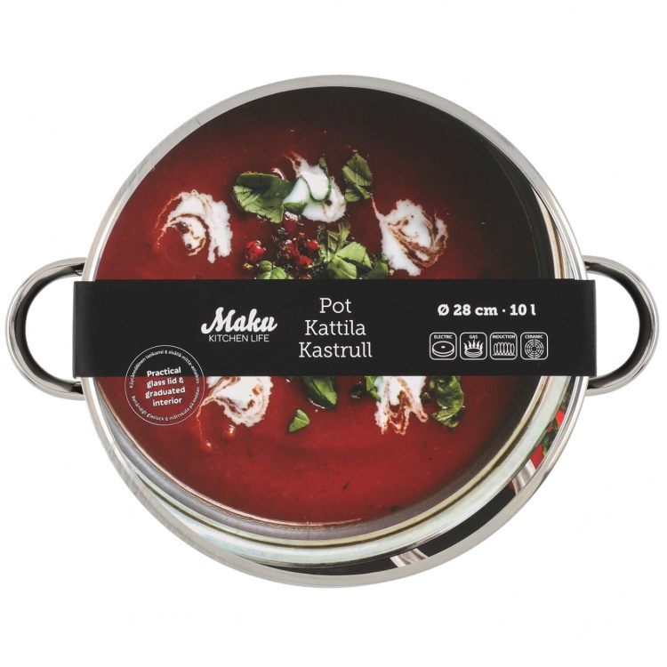 Maku Basic Gryta i stål med glaslock 10 L 28 cm Maku Basic Gryta i stål med glaslock 10 L 28 cm