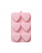 RICE Bageform i silikone med 6 hjerter - sart rosa