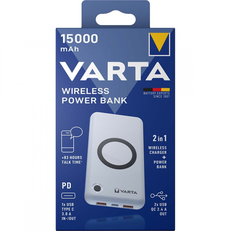 Varta Trådløs powerbank 15.000 mAh