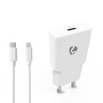 Nedis Vægoplader | 20 W | GaN | PD3.0 | Hurtigopladningsfunktion | 1.67 A / 2.22 A / 3.0 A | Antal output: 1 | USB-C™ | Lightning 8-Pin (Loose) kabel | 1.00 m | Automatisk Valgt Spænding | Hvid