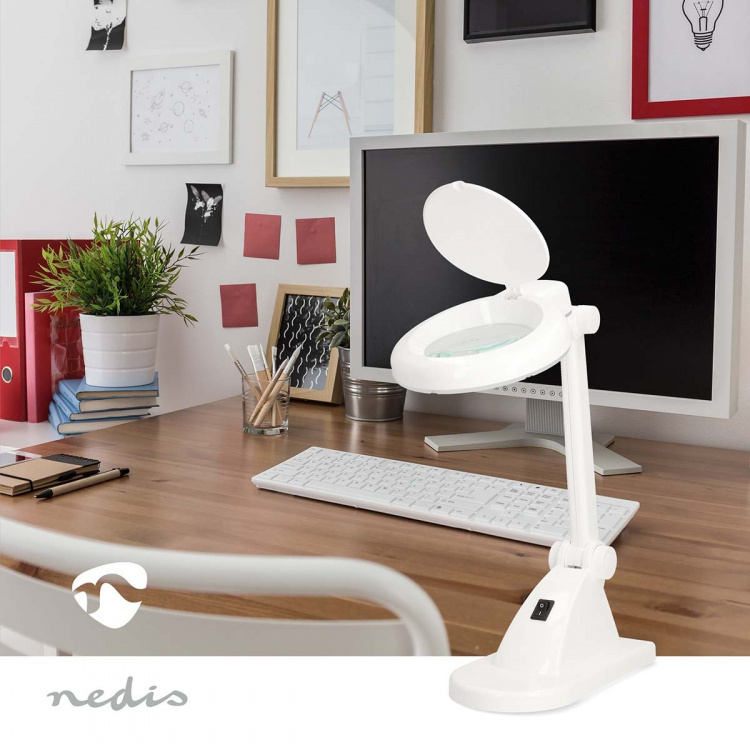 Nedis Forstørrende Bordlampe | Linse styrke: 3 + 12 Diopter | 6500 K | 6 W | 400 lm | Hvid