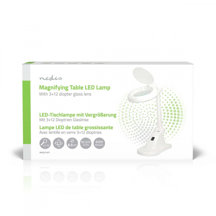 Nedis Forstørrende Bordlampe | Linse styrke: 3 + 12 Diopter | 6500 K | 6 W | 400 lm | Hvid