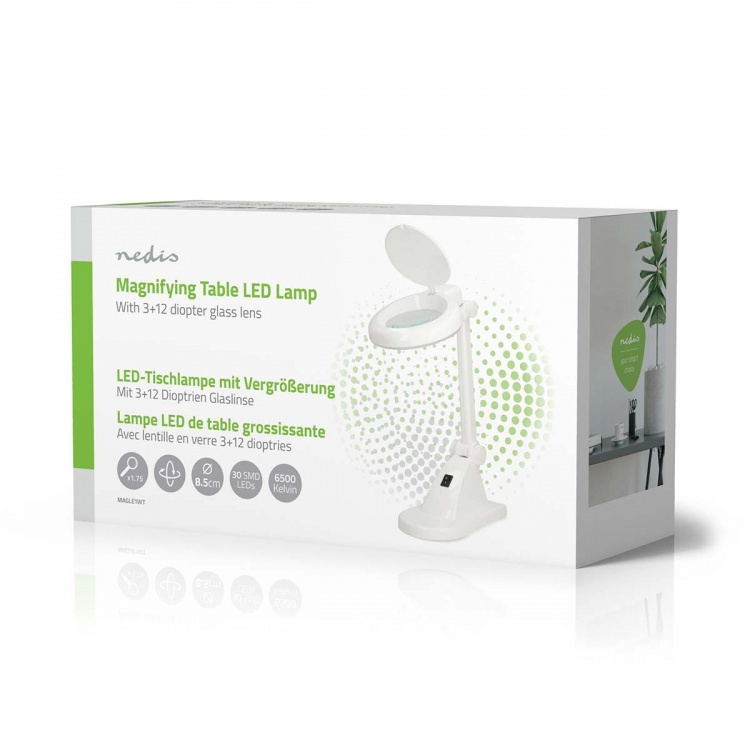 Nedis Forstørrende Bordlampe | Linse styrke: 3 + 12 Diopter | 6500 K | 6 W | 400 lm | Hvid