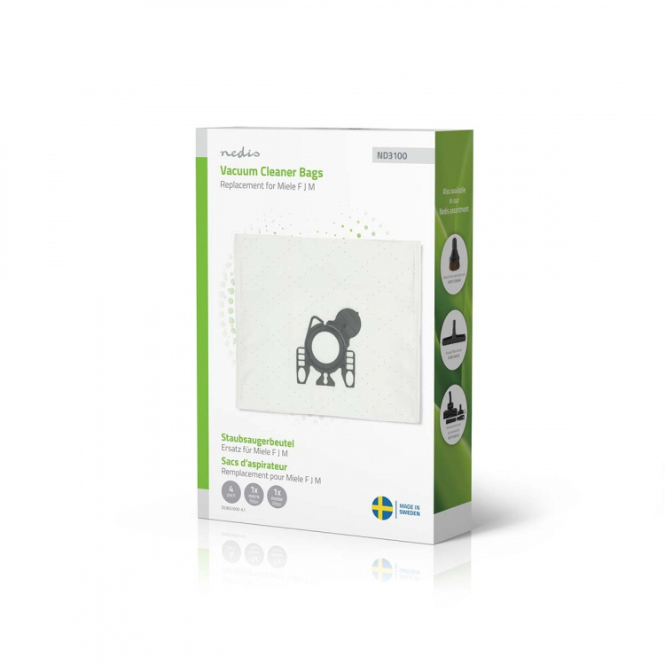 Nedis Støvsugerpose | 4 stk. | Syntetisk | Mest solgt for: Miele FJM | Hvid