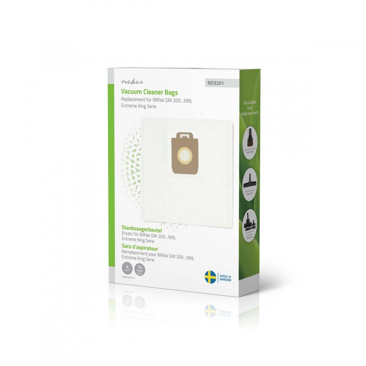 Nedis Støvsugerpose | 4 stk. | Syntetisk | Mest solgt for: Nilfisk Extreme - King Series / Nilfisk GM 200 - 599 | Hvid