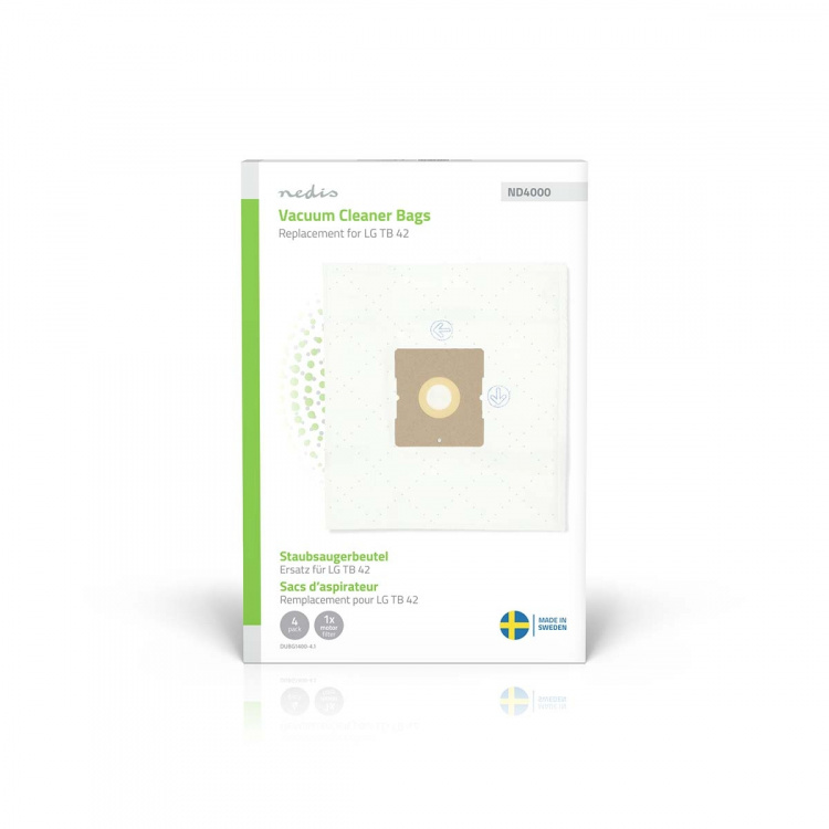 Nedis Støvsugerpose | 4 stk. | Syntetisk | Mest solgt for: LG TB 42 | Hvid