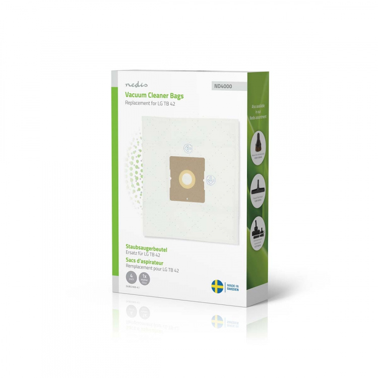 Nedis Støvsugerpose | 4 stk. | Syntetisk | Mest solgt for: LG TB 42 | Hvid