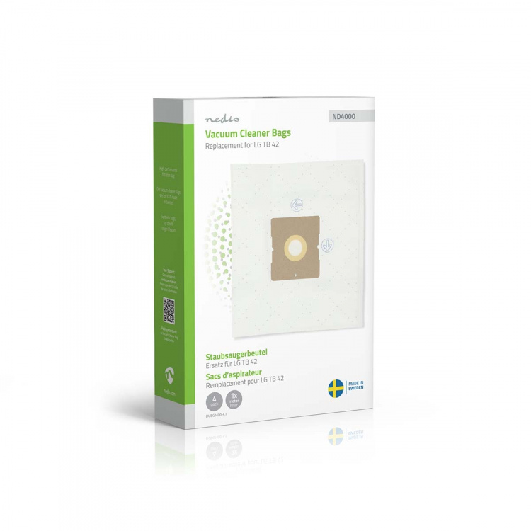 Nedis Støvsugerpose | 4 stk. | Syntetisk | Mest solgt for: LG TB 42 | Hvid