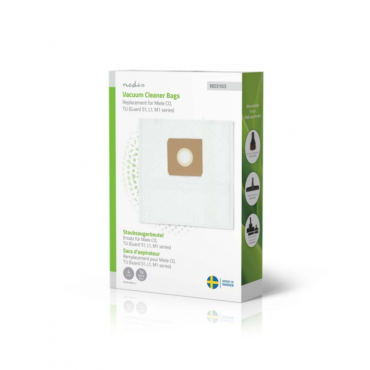 Nedis Støvsugerpose | 4 stk. | Syntetisk | Mest solgt for: Miele CO / Miele Guard S1 / L1 / M1 Series) | Hvid