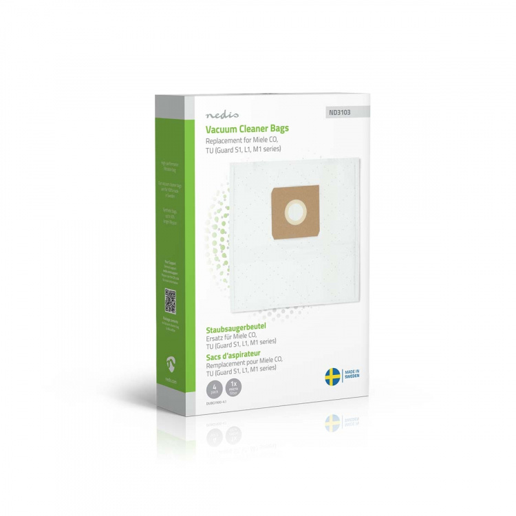 Nedis Støvsugerpose | 4 stk. | Syntetisk | Mest solgt for: Miele CO / Miele Guard S1 / L1 / M1 Series) | Hvid