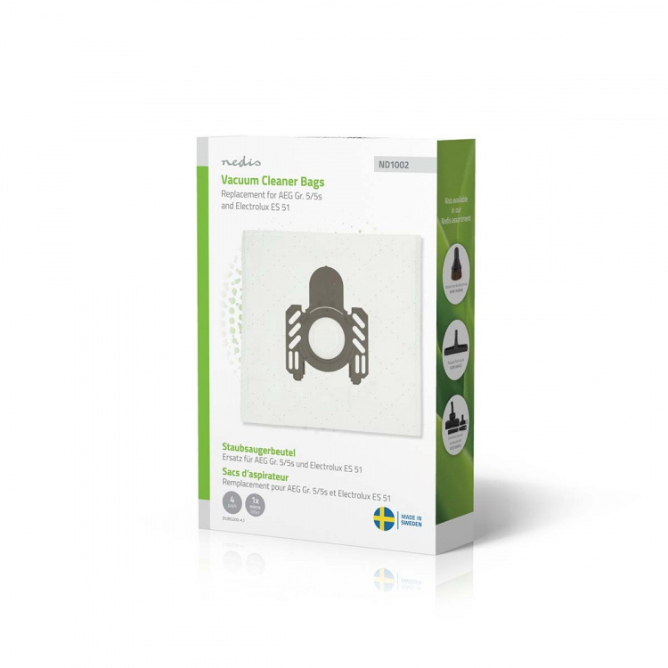 Nedis Støvsugerpose | 4 stk. | Syntetisk | Mest solgt for: AEG Gr. 5/5s and Electrolux ES 51 / AEG GR5 / Electrolux E51 | Hvid