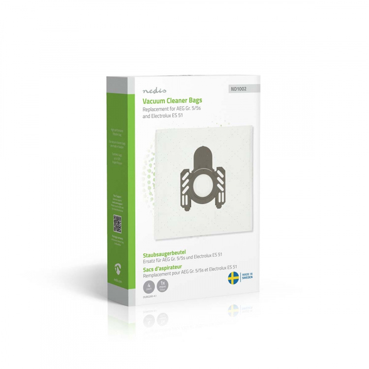 Nedis Støvsugerpose | 4 stk. | Syntetisk | Mest solgt for: AEG Gr. 5/5s and Electrolux ES 51 / AEG GR5 / Electrolux E51 | Hvid