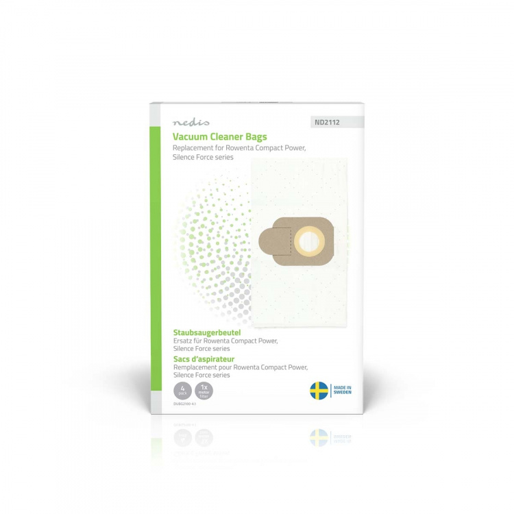 Nedis Støvsugerpose | 4 stk. | Syntetisk | Mest solgt for: Rowenta Compact Power Series / Rowenta Silence Force Series | Hvid