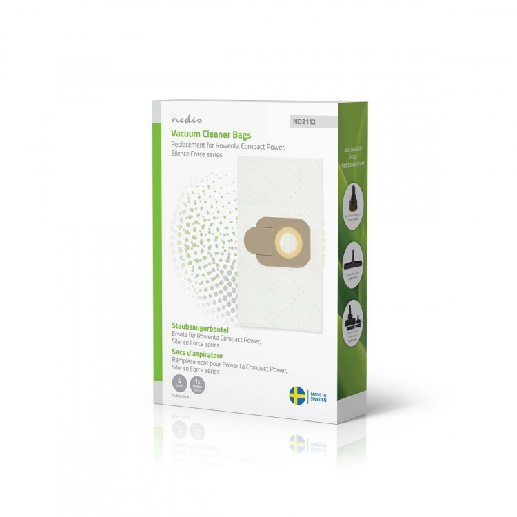 Nedis Støvsugerpose | 4 stk. | Syntetisk | Mest solgt for: Rowenta Compact Power Series / Rowenta Silence Force Series | Hvid