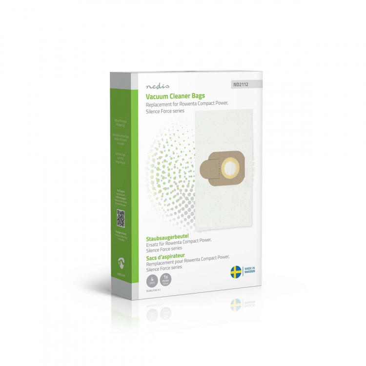 Nedis Støvsugerpose | 4 stk. | Syntetisk | Mest solgt for: Rowenta Compact Power Series / Rowenta Silence Force Series | Hvid