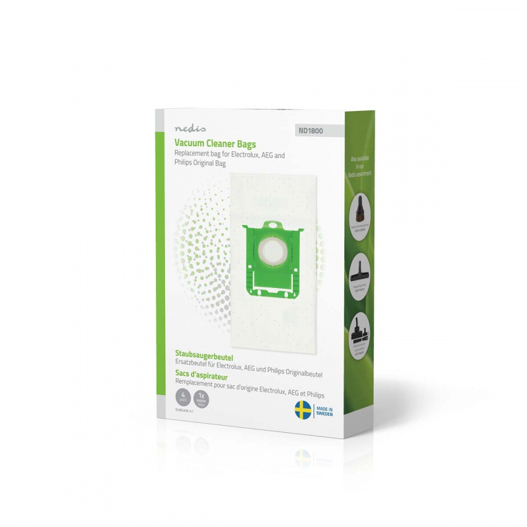 Nedis Støvsugerpose | 4 stk. | Syntetisk | Mest solgt for: Replacement for Electrolux, AEG and Philips Original Bag | Hvid