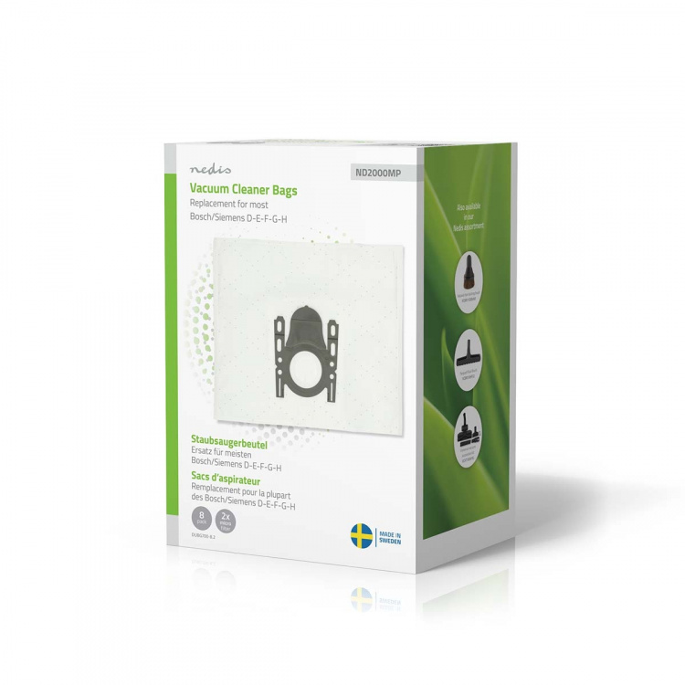 Nedis Støvsugerpose | 8 stk. | Syntetisk | Mest solgt for: Bosch / Siemens D - E - F - G - H | Hvid