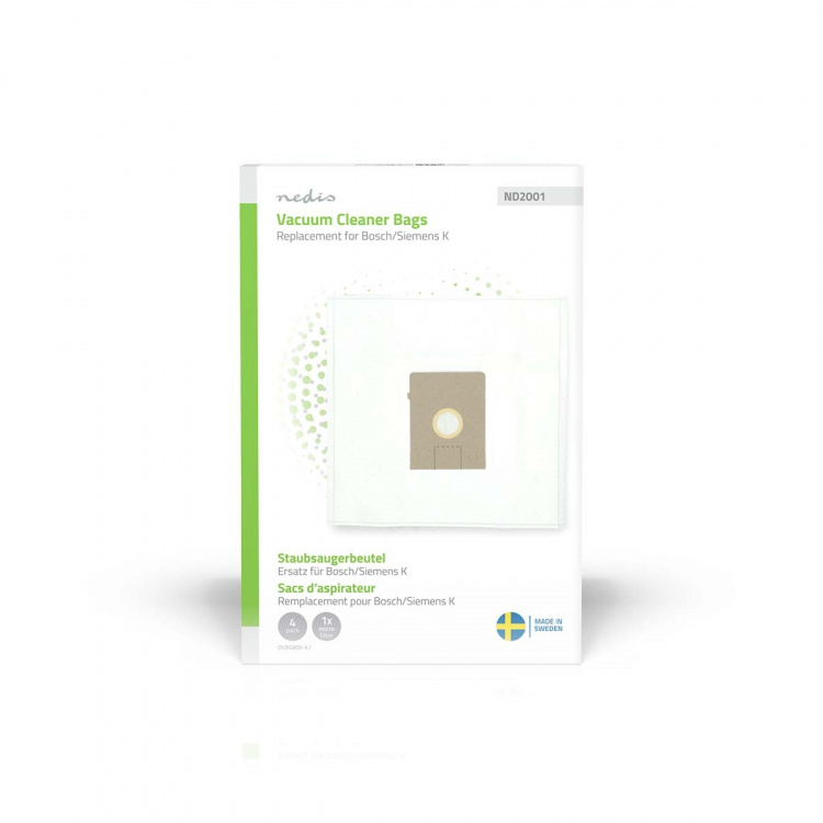 Nedis Støvsugerpose | 4 stk. | Syntetisk | Mest solgt for: Bosch / Siemens Arriva - Smiley K | Hvid