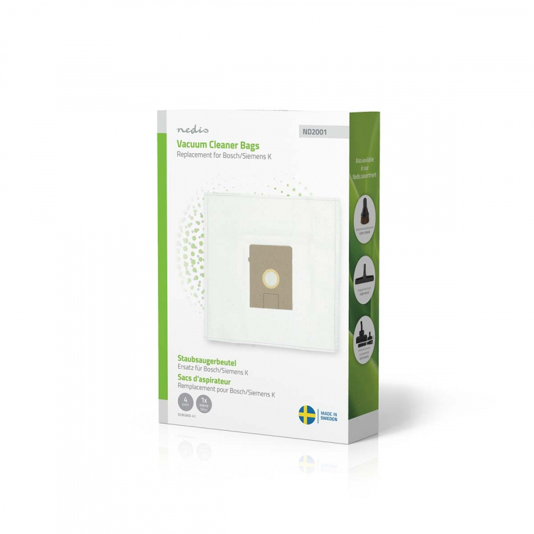 Nedis Støvsugerpose | 4 stk. | Syntetisk | Mest solgt for: Bosch / Siemens Arriva - Smiley K | Hvid