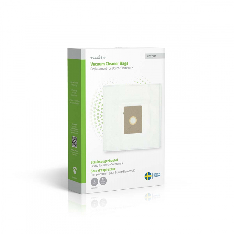Nedis Støvsugerpose | 4 stk. | Syntetisk | Mest solgt for: Bosch / Siemens Arriva - Smiley K | Hvid