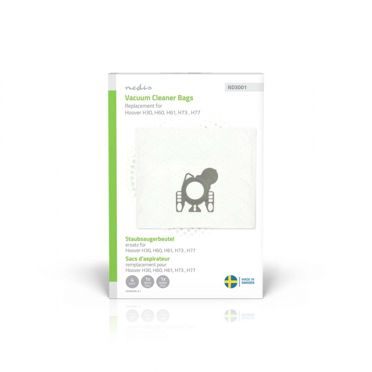 Nedis Støvsugerpose | 4 stk. | Syntetisk | Mest solgt for: Hoover H60 / Hoover H61 / Hoover H73 / Hoover H77 | Hvid