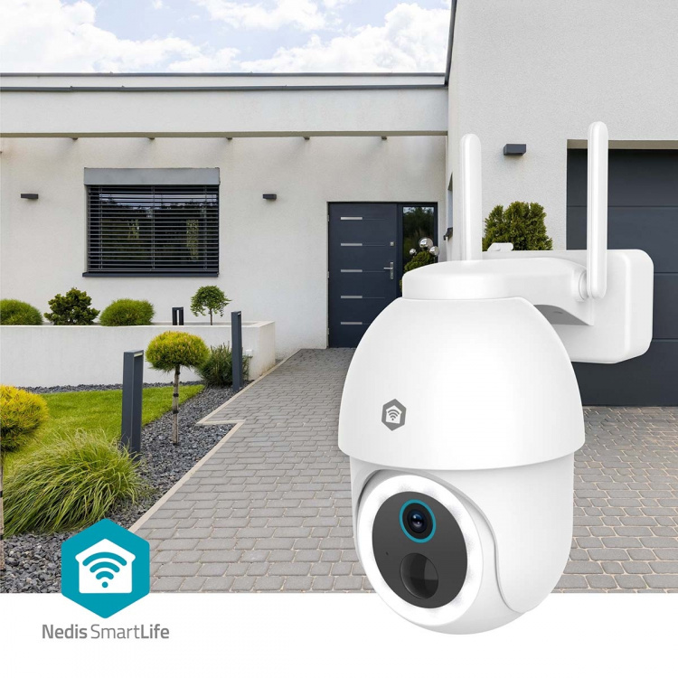 Nedis SmartLife udendørskamera | Spotlight | 3MP Full HD 1296p | Pan tilt | IP65 | Maks. batteritid: 3 Måned | Cloud Storage (mulighed) / microSD (ikke inkluderet) | 5 V DC | Med bevægelsessensor | Nattesyn | Hvid Nedis SmartLife udendørskamera | Spotlight | 3MP Full HD 1296p | Pan tilt | IP65 | Maks. batteritid: 3 Måned | Cloud Storage (mulighed) / microSD (ikke inkluderet) | 5 V DC | Med bevægelsessensor | Nattesyn | Hvid