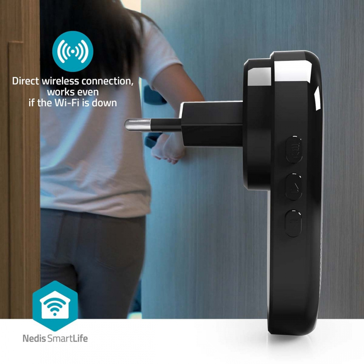 Nedis SmartLife Klokke | RF, frequency 433 Mhz | Tilbehør til: WIFICDP11BK / WIFICDP21BK / WIFICDP31BK | Strømforsyning | 55 Lyde | 110 - 240 V AC 50/60 Hz | Justérbar volume | Sort