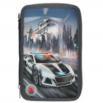 Dino World Monster Cars tredobbelt penalhus med LED, politibil - (0413333)