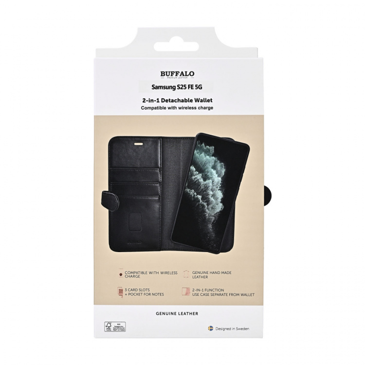 Buffalo Wallet Læder 2-i-1 Sort - Samsung S25 FE 5G