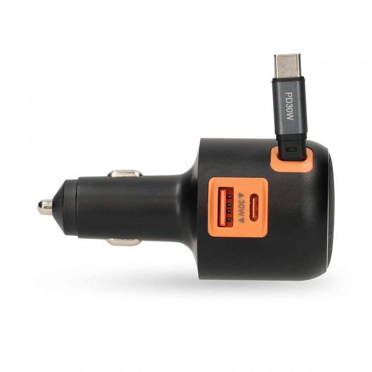 Nedis Biloplader | 60 W | 2.4 / 3.0 A | Antal output: 3 | Porttype: USB-A / USB-C™ | USB-C™ udtrækkeligt kabel | 0.70 m | Automatisk Valgt Spænding